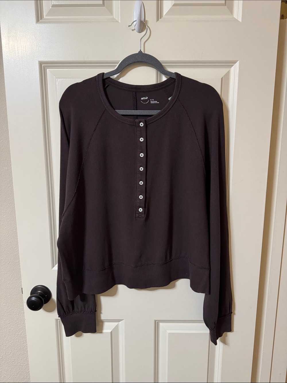 aerie Dark Brown Button-Front Henley